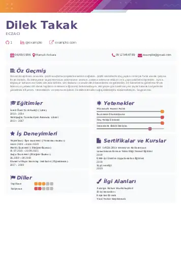 Eczacı CV Örnekleri cv indir